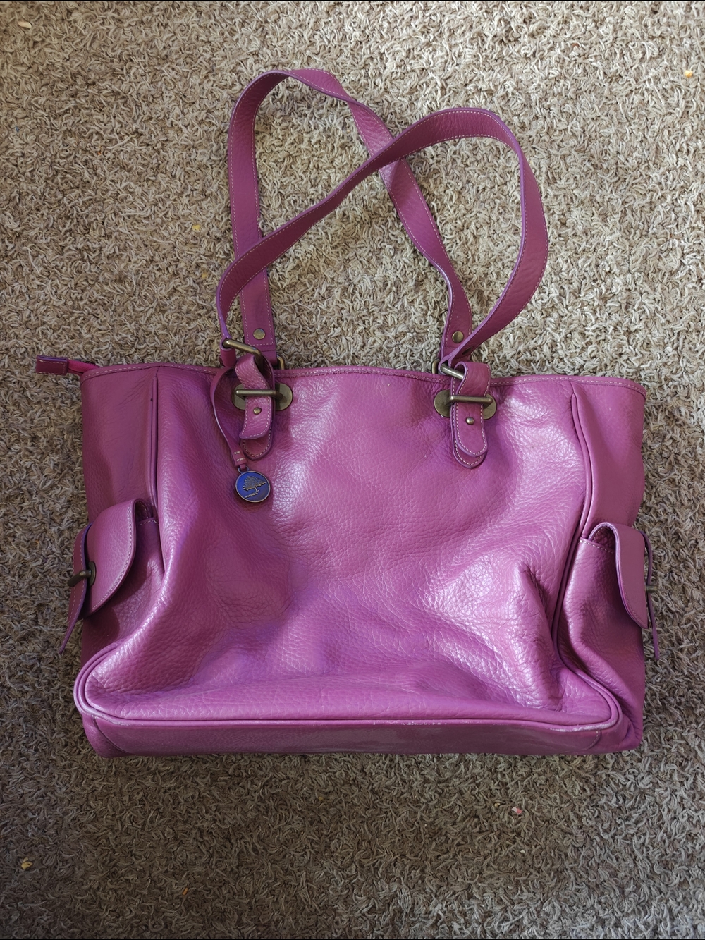 Levenger Fuchsia Leather Tote with Double Straps